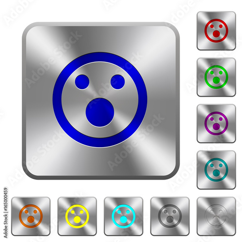 Shocked emoticon rounded square steel buttons