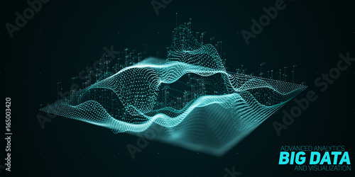 Vector abstract 3D big data plot visualization with shallow depth of field. Futuristic infographics aesthetic design. Visual information complexity. Social network or business analytics representation