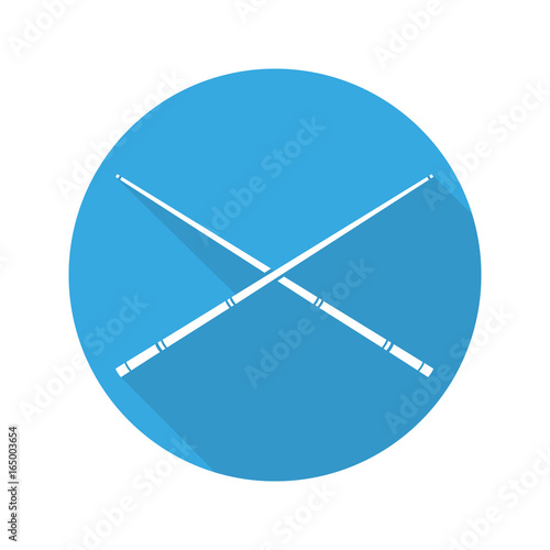 Crossed billiard cues. Flat design long shadow glyph icon