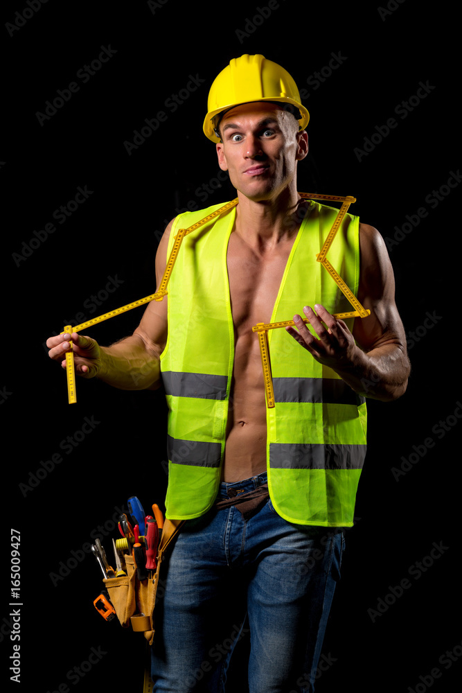 fit shirtless worker with tools fit shirtless worker with tools