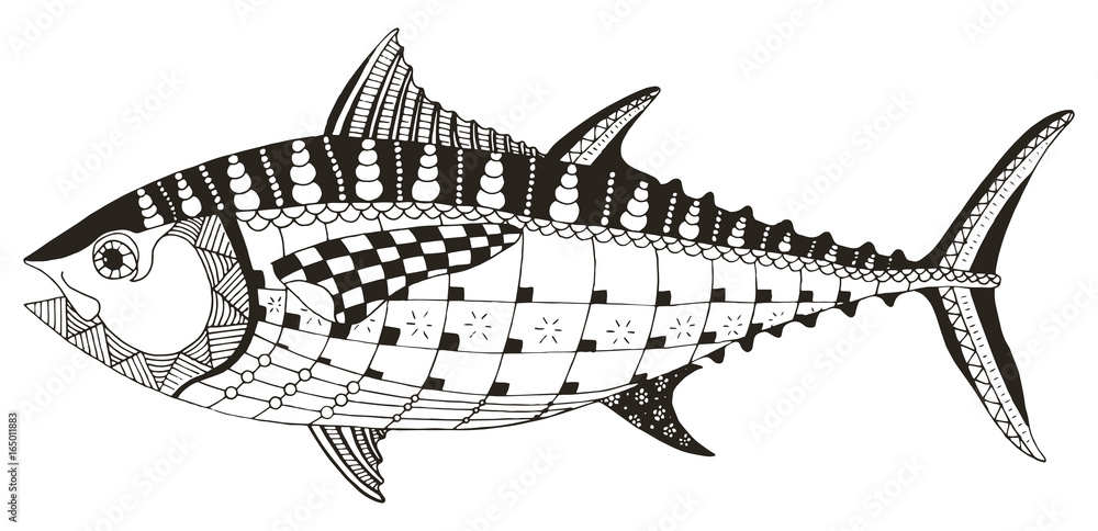 tuna-fish-zentangle-stylized-vector-illustration-freehand-pencil-hand-drawn-pattern-print-for-t-shirts-mobile-cover-design-black-and-white-stock-vector-adobe-stock