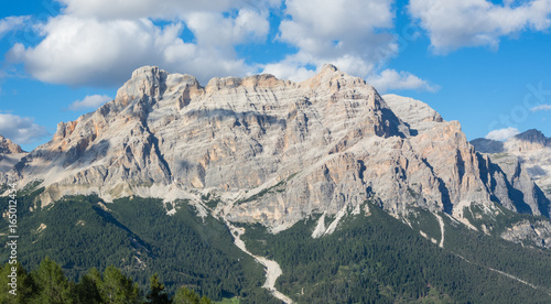Fantastic landscape on the Dolomites. View on Sas Crusc, Lavarela and Conturines picks. Alta Badia, Sud Tirol, Italy