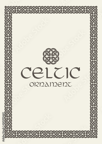 Celtic knot braided frame border ornament. Vector illustration.
