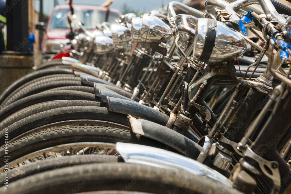 Fototapeta premium Detail of group of old bicycles on street of Antigua Guatemala