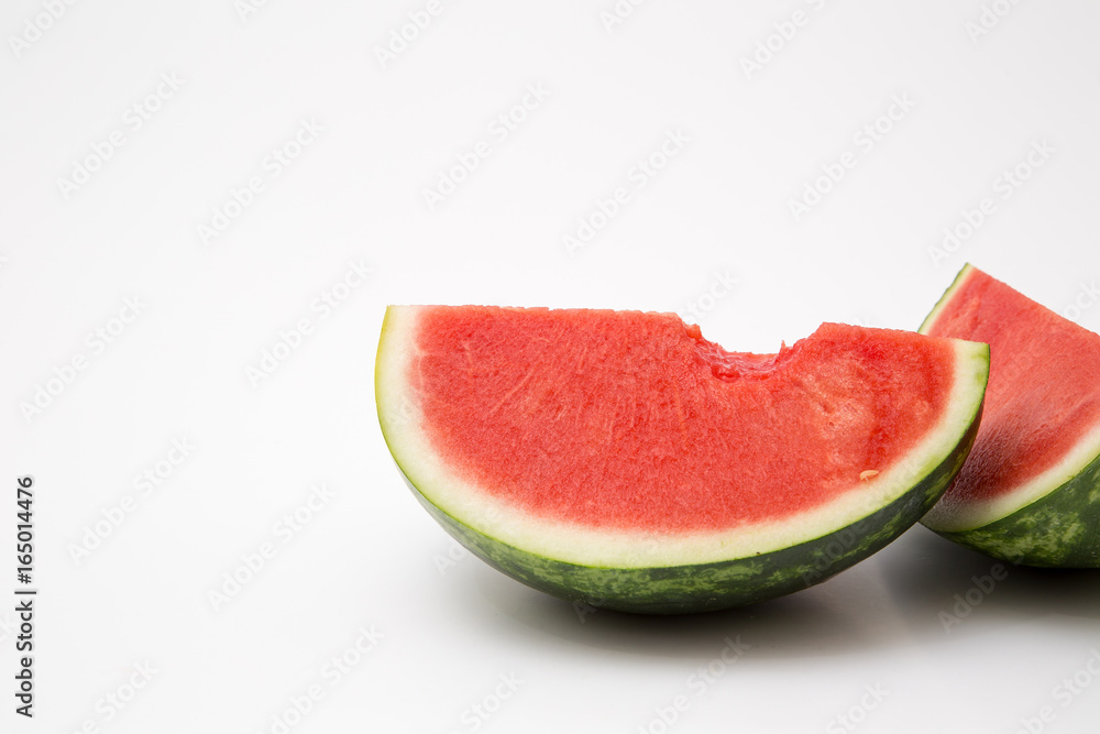 watermelon cut sliced ripe juicy bite isolated on white