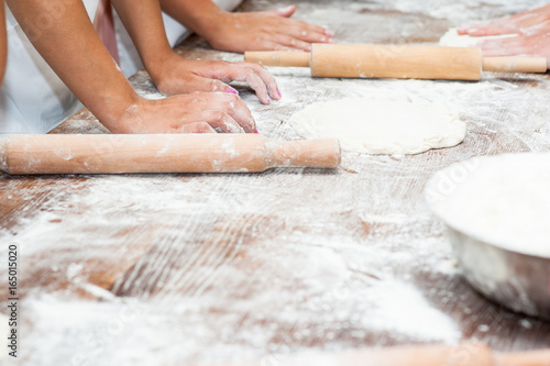 Manufacture of dough products. Hands close up