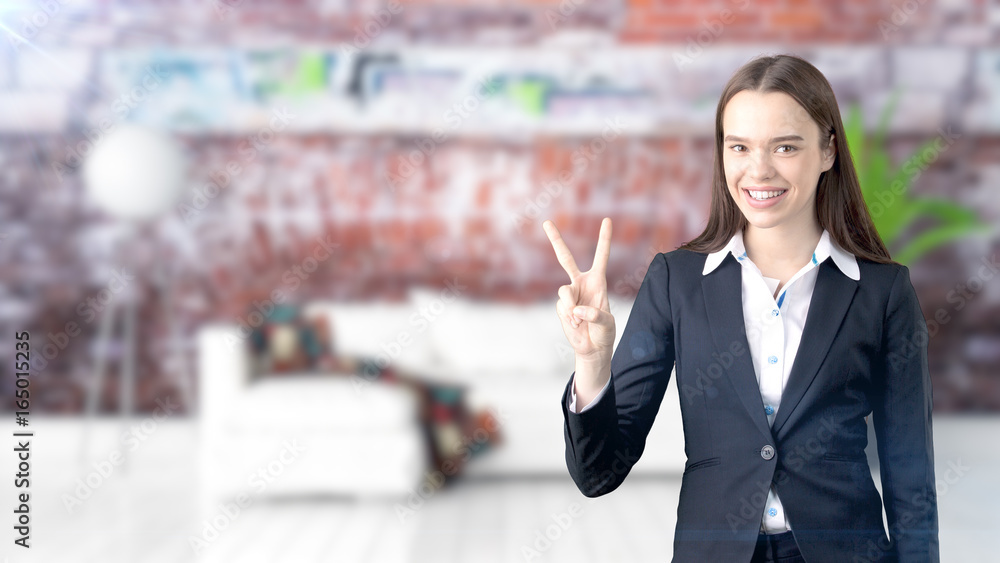 Young Business woman over interior background Young Business woman over interior background