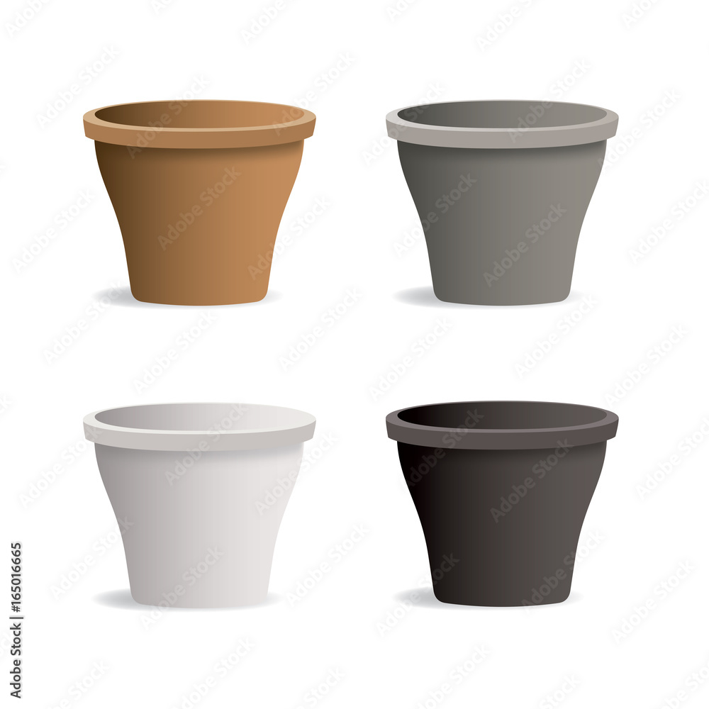 A set of isolated pots for indoor plants. Flower pot. Clay pot. Can be used for interior decoration A set of isolated pots for indoor plants. Flower pot. Clay pot. Can be used for interior decoration