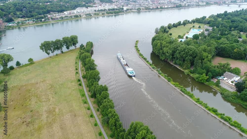 Confluence of rivers Rhine and Main, Kostheim, Germany - aerial view Confluence of rivers Rhine and Main, Kostheim, Germany - aerial view