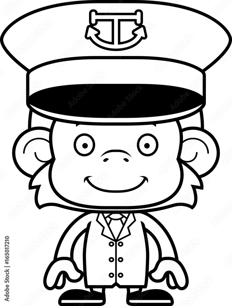 Cartoon Smiling Boat Captain Monkey