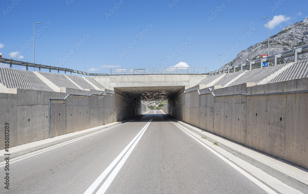 Highway bridge and tunnel.