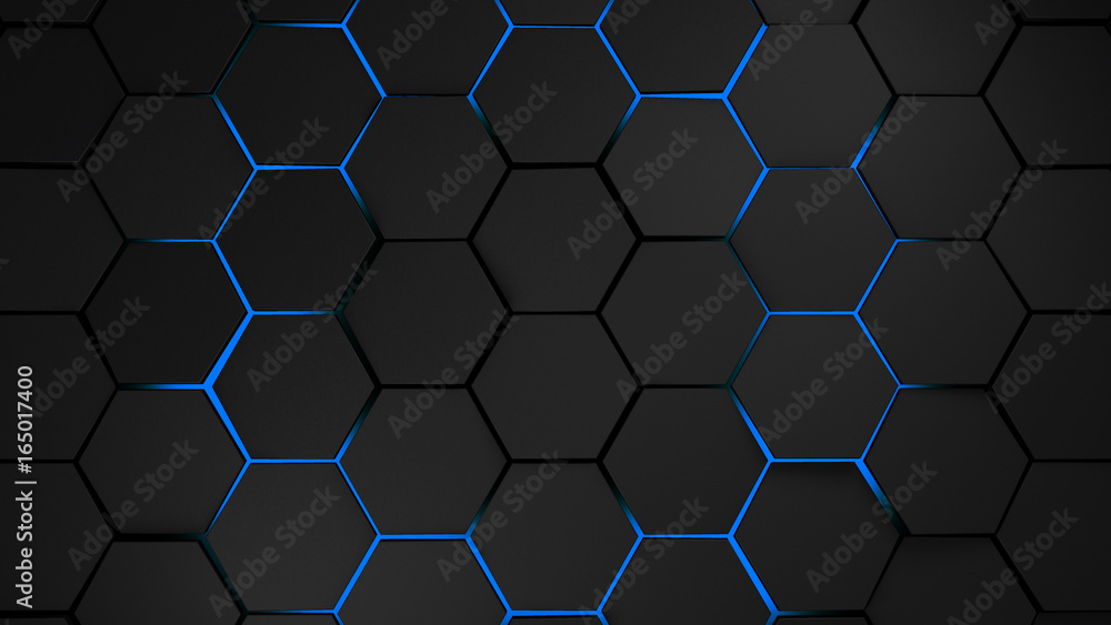 grey and blue hexagons modern background illustration - obrazy, fototapety, plakaty 