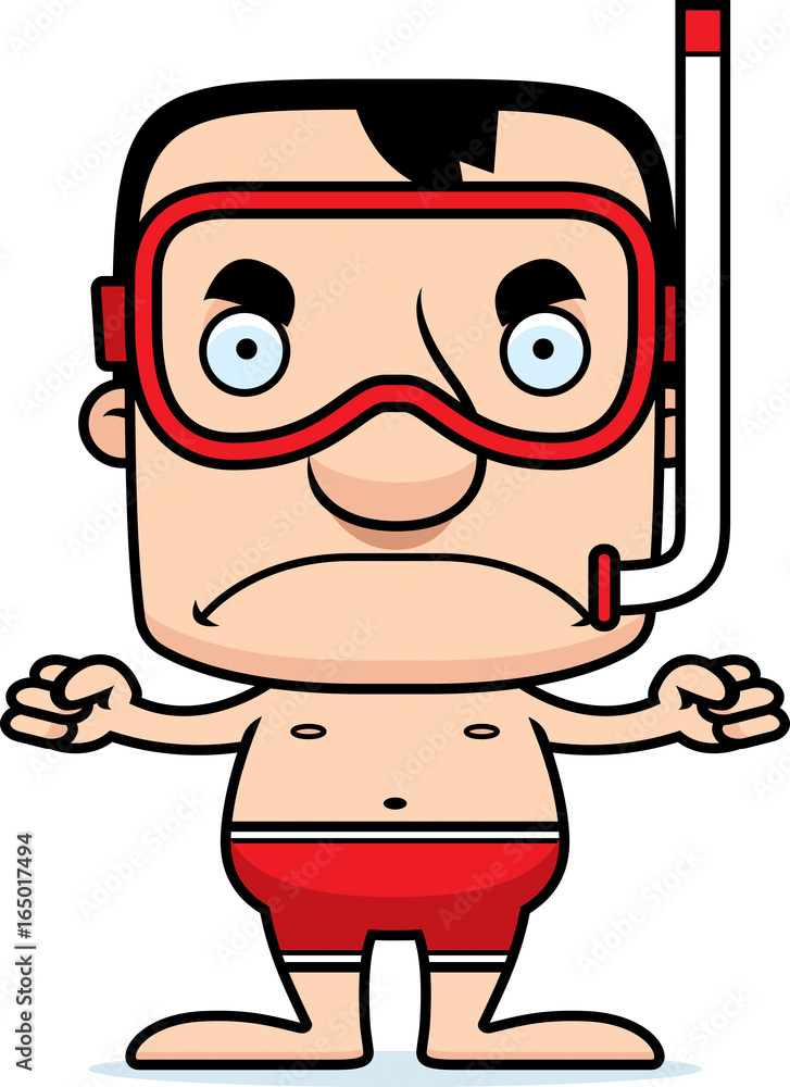 Cartoon Angry Snorkeler Man