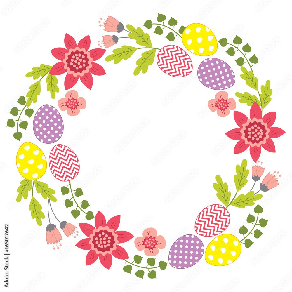 Vector Easter Wreath with Eggs and Flowers. Vector Easter Wreath with Eggs and Flowers.