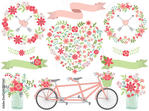 Vector Romantic Pastel Floral Set. 