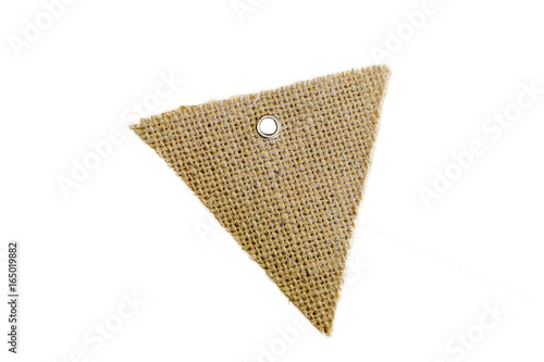 Blank decorative triangle burlap flag with metal ring for tie photo