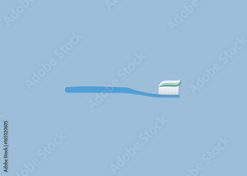 Toothbrush With Toothpaste Illustration.  Flat Design Of Blue Toothbrush