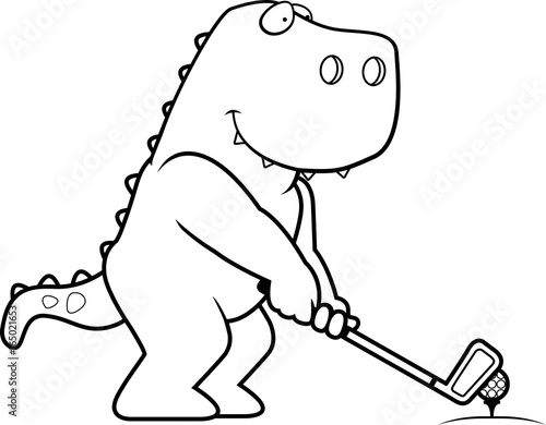 Cartoon Dinosaur Golfing