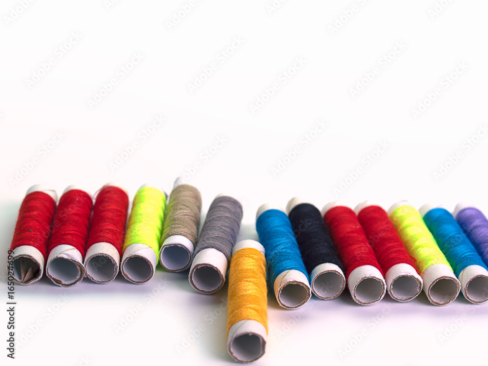  row of colorful thread..