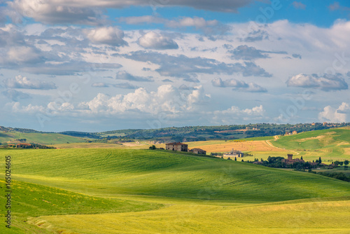 View of the countryside of Val'dOrcia Natural Area in Tuscany during spring season