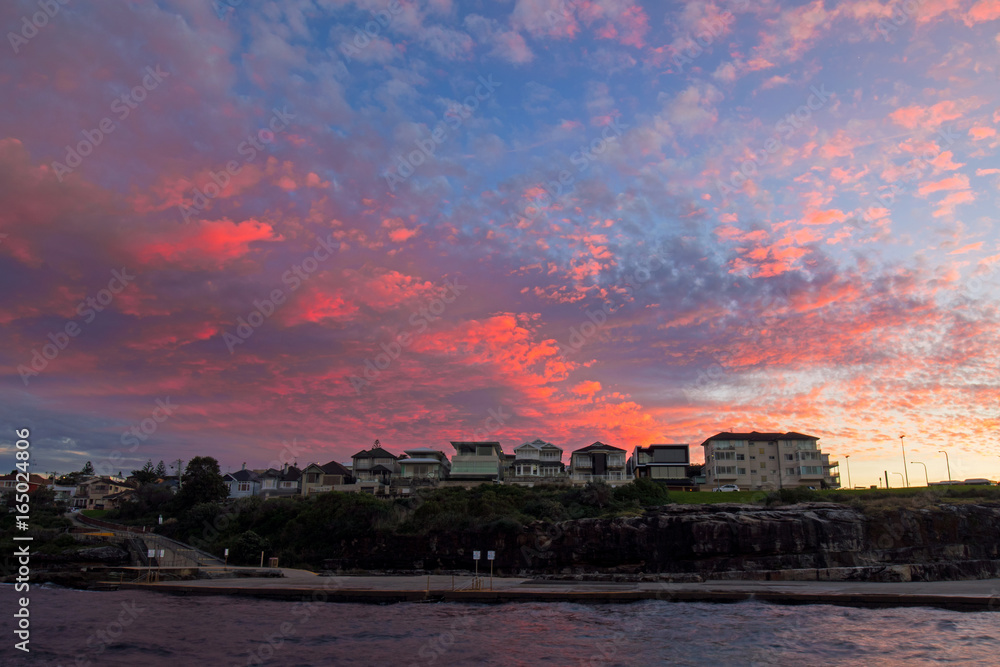 Cloudy sunrise view at Clovelly Beach, Sydney