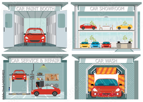Set of car service station.