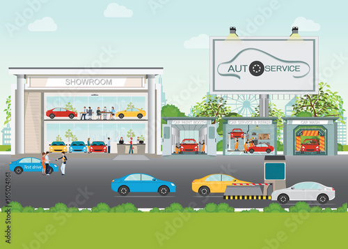 Set of car service station.