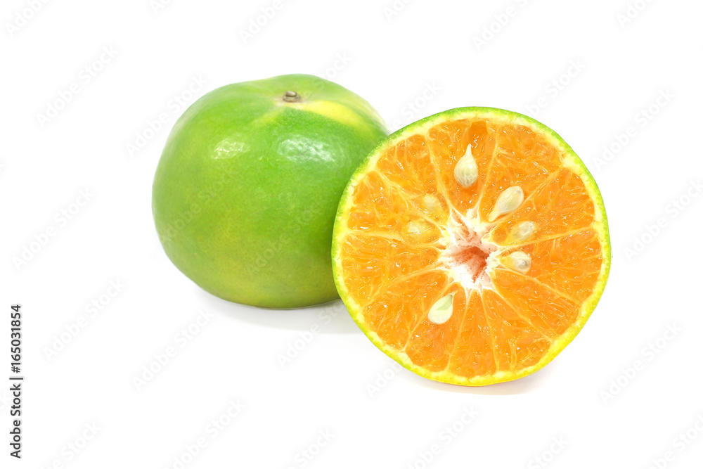 Tangerine or Mandarin Orange half cut on a white background with clipping path Tangerine or Mandarin Orange half cut on a white background with clipping path