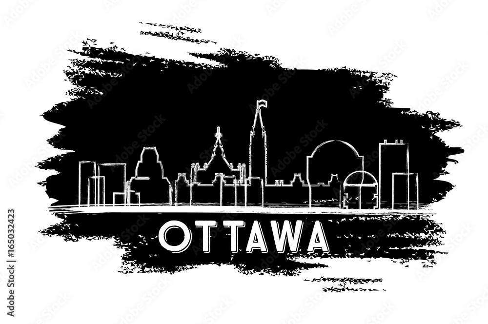 Ottawa Canada Skyline Silhouette. Hand Drawn Sketch.