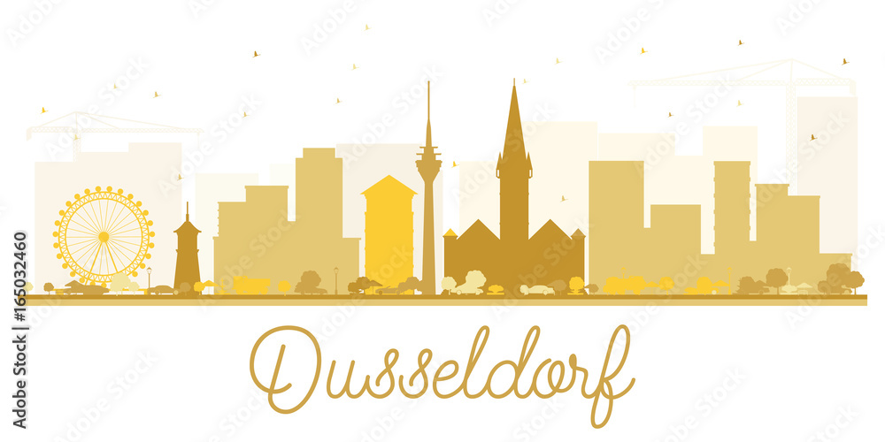 Dusseldorf City skyline golden silhouette.