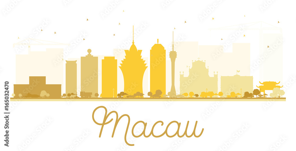 Macau City skyline golden silhouette.