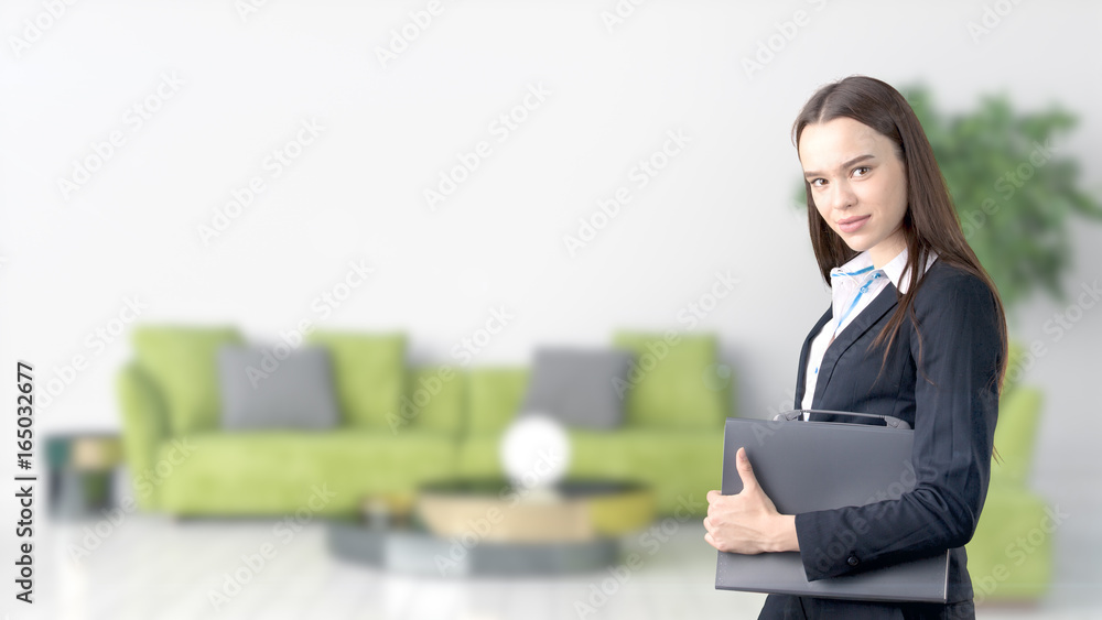Young Business woman over interior background Young Business woman over interior background