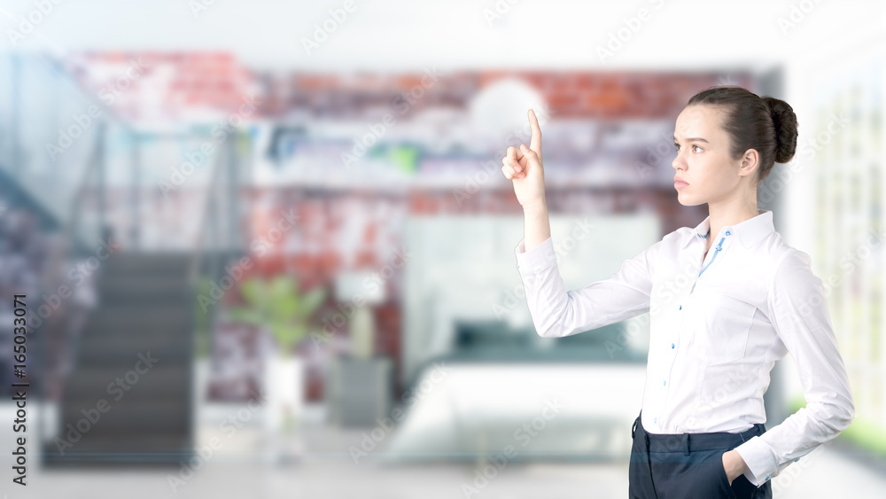 Young Business woman over interior background Young Business woman over interior background