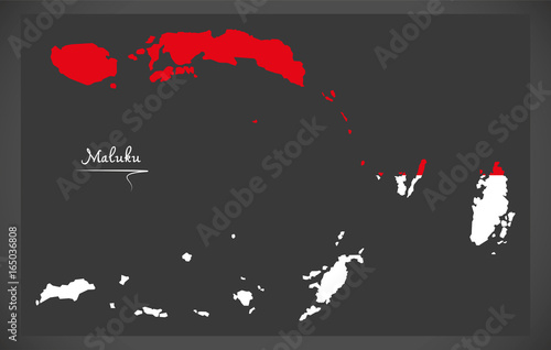 Maluku Indonesia map with Indonesian national flag illustration