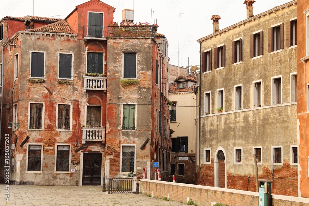 colorful houses and street view in Venice, Italy