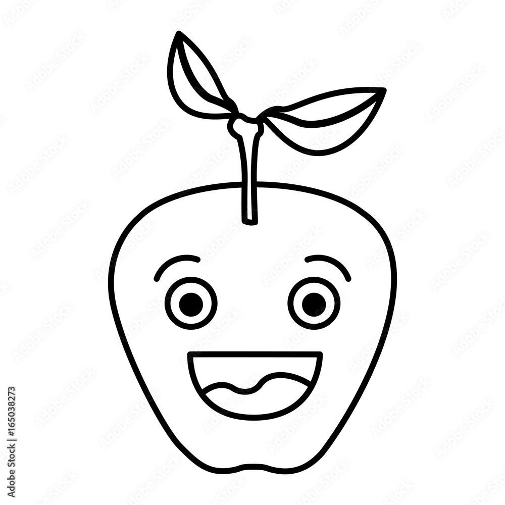 white background with monochrome silhouette of smiling cartoon apple fruit vector illustration white background with monochrome silhouette of smiling cartoon apple fruit vector illustration