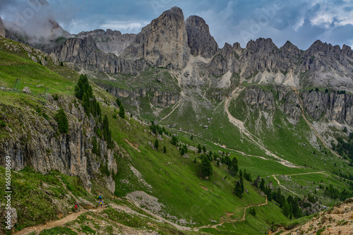 Fototapeta Naklejka Na Ścianę i Meble -  Italy South Tyrol Dolomites Rosengarten mountain range hikers