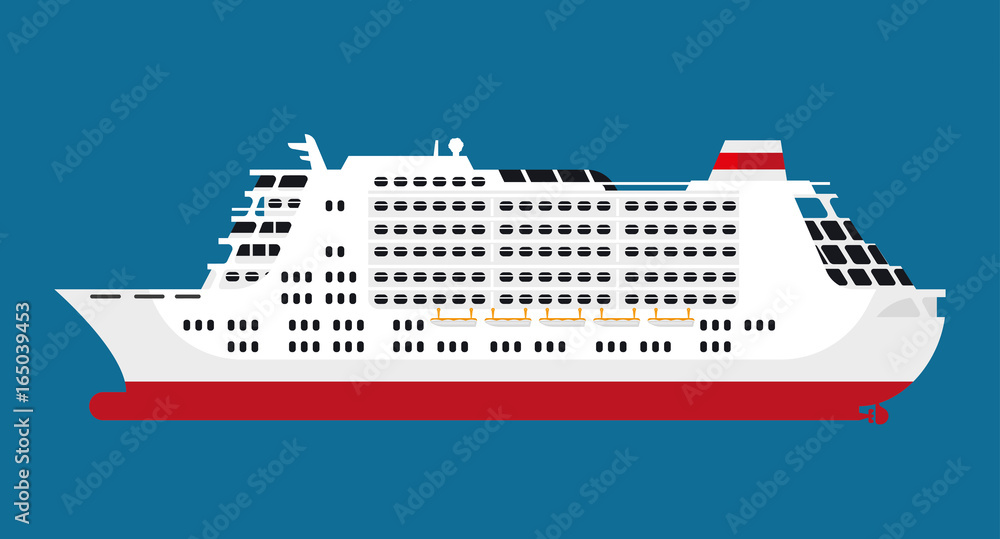 Big spacious white cruise liner isolated cartoon illustration