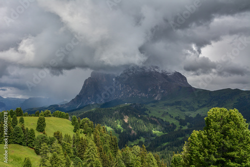 Bild auf Leinwand Italy south tyrol dolomites mountains Langkofel Plattkofel storm cloud