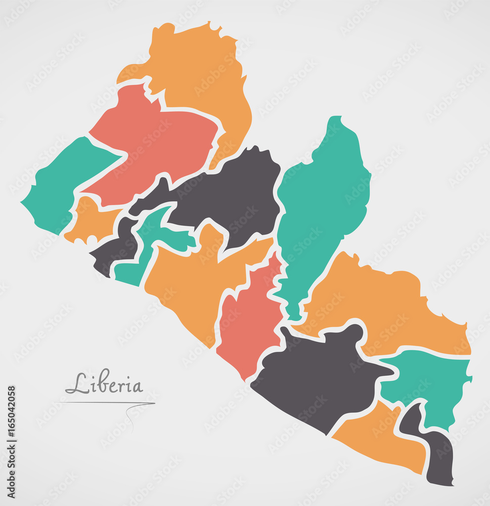 Liberia Map with states and modern round shapes