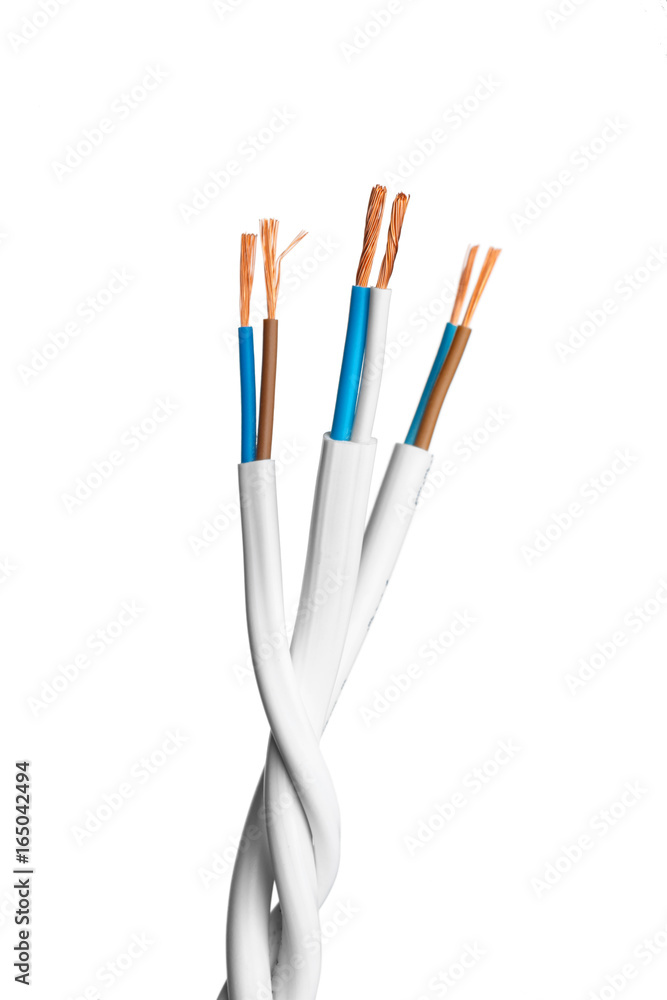 Electric screened cable with many wires isolated on white Electric screened cable with many wires isolated on white