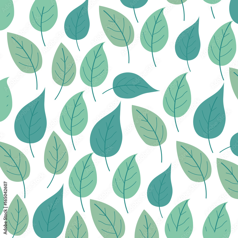 white background with colorful pattern of ovoid leaves vector illustration