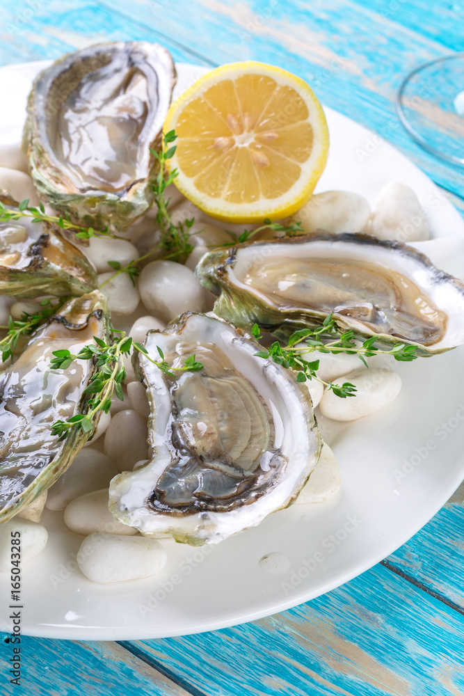 raw oysters with lemon and ice raw oysters with lemon and ice