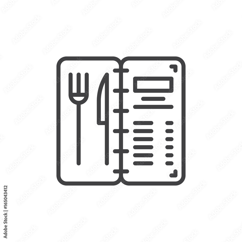 Restaurant menu line icon, outline vector sign, linear style pictogram isolated on white. Symbol, logo illustration. Editable stroke. Pixel perfect vector graphics Restaurant menu line icon, outline vector sign, linear style pictogram isolated on white. Symbol, logo illustration. Editable stroke. Pixel perfect vector graphics