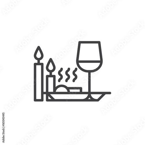 Romantic dinner with candles line icon, outline vector sign, linear style pictogram isolated on white. Symbol, logo illustration. Editable stroke. Pixel perfect vector graphics