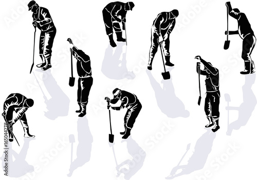 eight navvy sketches with shadows on white
