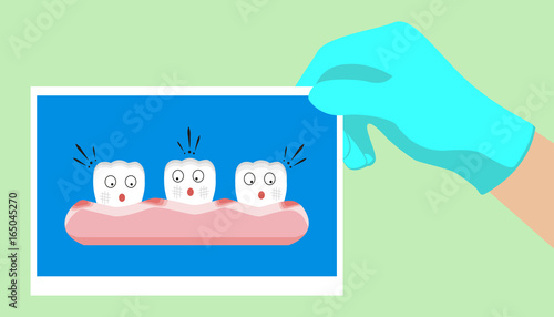 Vector cartoon teeth feel shock because gingivitis blood ,dental concept illustration.