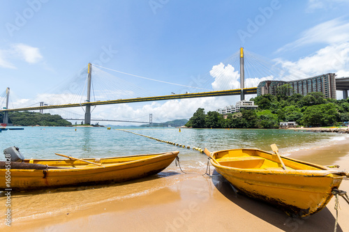 Canvas Print Ting Kau bridge and boat