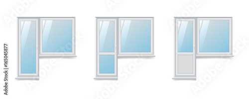 Vector illustration of isolated balcony blocks with windows on white background