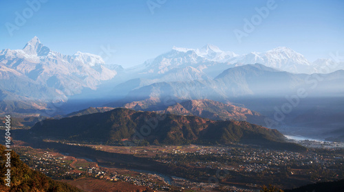 Panorama of Himalayas mountain range - view from Sarangkot Hill in Pokhara, Nepal